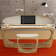 Roland's 50th Anniversary Concept Piano in a wooden floored performance space with a swarm of four drone speakers hovering around it.